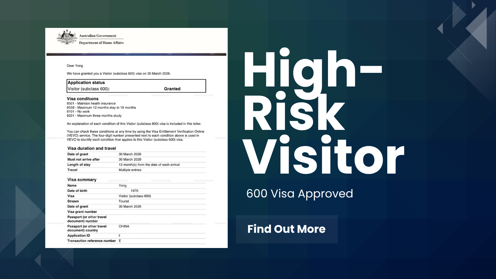 High-Risk Visitor Visa (600)