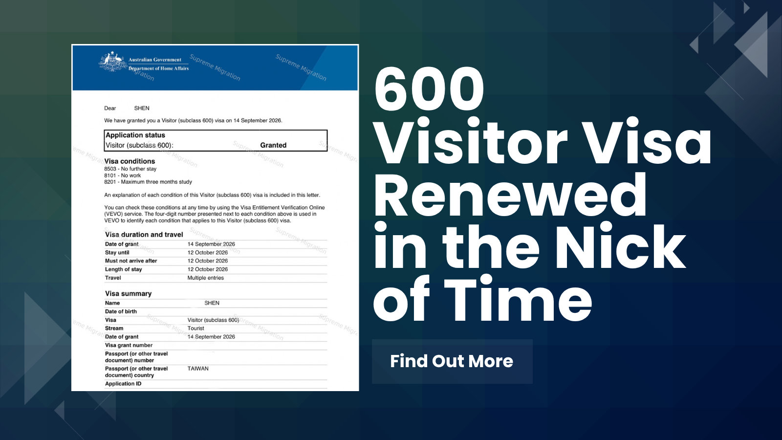 600 visa renewed, just in time